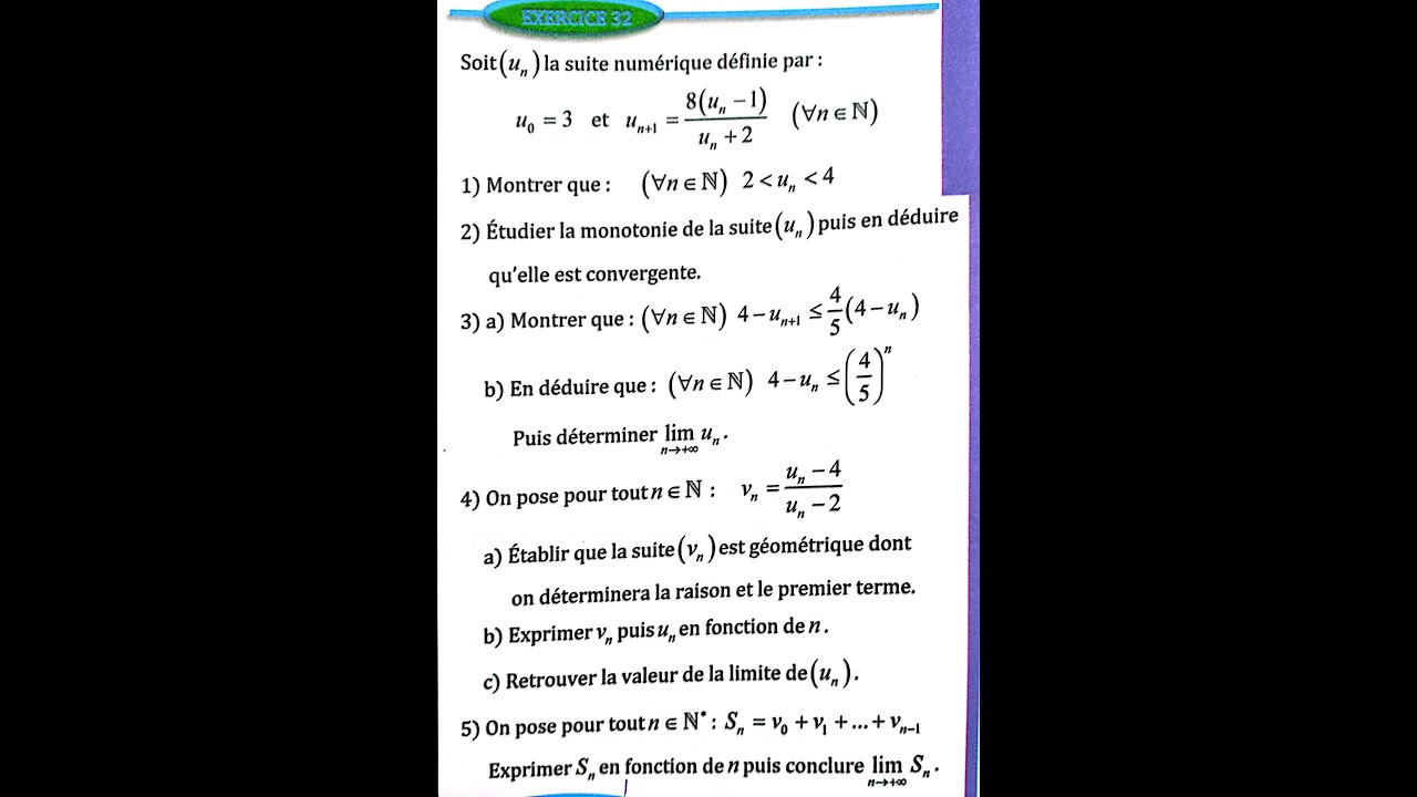 suites numériques 2 bac SM  Ex 32 page 103 Almoufid