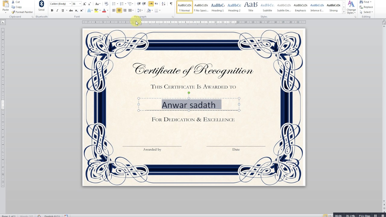 How to create a certificate in MS word With Award Certificate Templates Word 2007