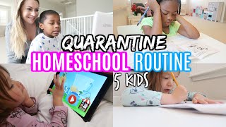 SOLO MOM HOMESCHOOL ROUTINE IN QUARANTINE WITH 5 KIDS  I STAY AT HOME MOM OF 5 2020