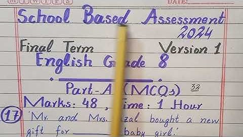 8th Class English Final Term Paper School Based Asesment 2024 | SBA 8th English | MCQS Version 1
