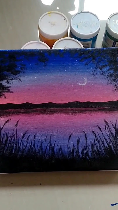 Melukis pemandangan langit malam di kanvas dengan cat acrylic mudah untuk pemula gampang ditiru