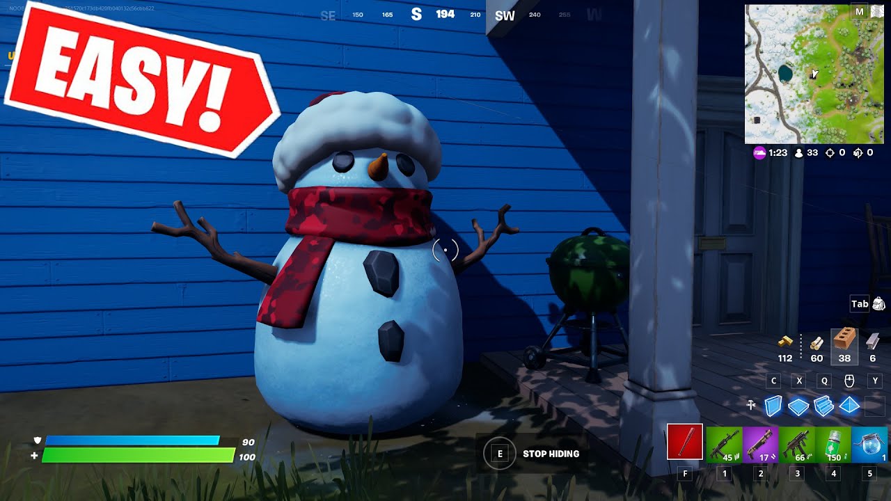 HIDE FOR 10 SECONDS AS A SNEAKY SNOWMAN WITHIN 25M OF AN OPPONENT (10) | Fortnite Winterfest Quests