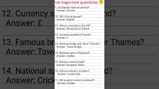 🇬🇧 Top 10 UK GK Questions 🔥 | General Knowledge Quiz | #shorts