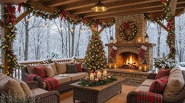 Cozy Winter Ambience with Relaxing Christmas Music 🎄 Crackling Fireplace & Snow for Relaxation