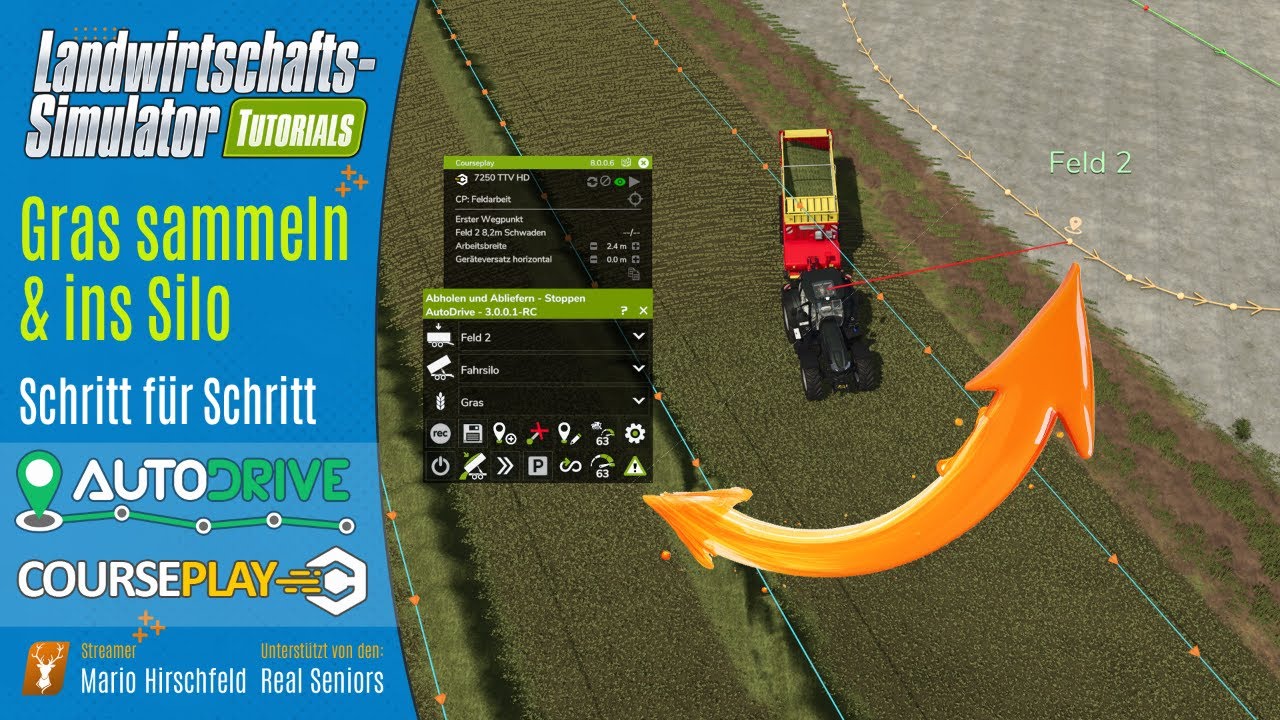 LS25 Tutorial: Gras automatisch ins Fahrsilo fahren mit AutoDrive & CoursePlay!