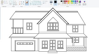 How to draw Home / House on computer | Bunglow Drawing on computer using Ms Paint Easily. screenshot 4