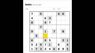 New York Times Sudoku Hard for April 18, 2024.  Walkthrough without penciling
