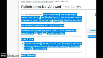 Palindromes Not Allowed  | Codechef | January Cook-Off 2022