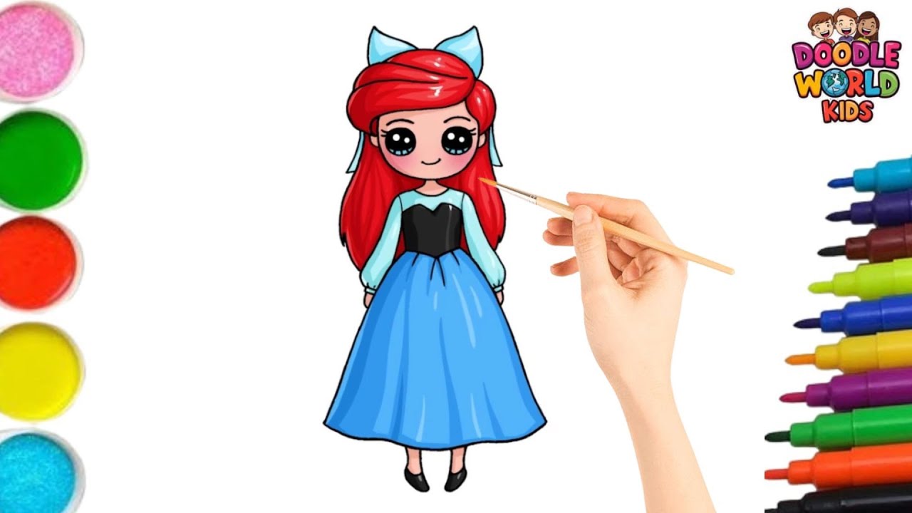 How to Draw Ariel | Little Mermaid Cartoon Drawing, Painting & Coloring for Kids | Child Art Doodle
