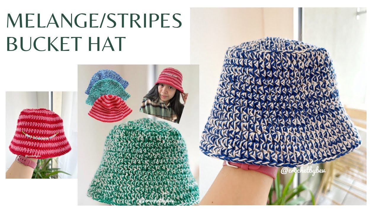 MELANGE AND STRIPES CROCHET BUCKET HAT