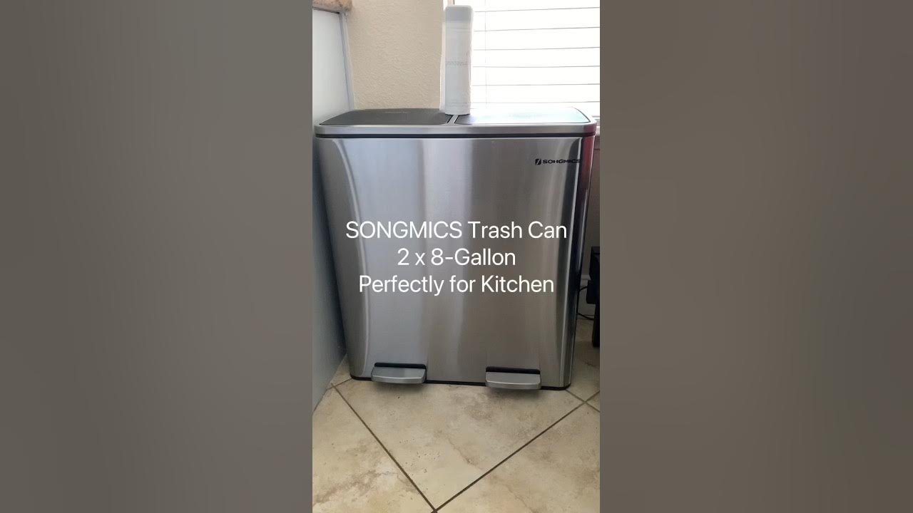 SONGMICS Trash Can, 2 x 8-Gallon Garbage Can for Kitchen, with 15