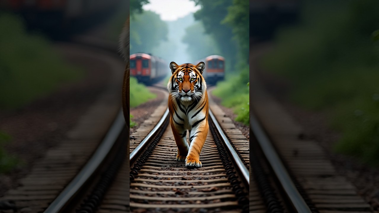 Tiger @on @Railway@ track 