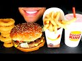 ASMR BURGER KING BIG KING REVIEW CHEESEBURGER ONION RINGS FRIES TALKING MUKBANG RELAXING SOUNDS