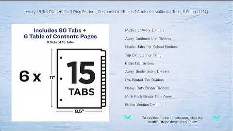 Avery 15 Tab Dividers for 3 Ring Binders, Customizable Table of Contents, Multicolor Tabs, 6 Sets (1