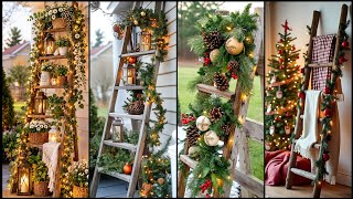 Full Festive Season Wooden Holiday Ladder Decoration Ideas | Rustic Stocking Holder ideas Guide