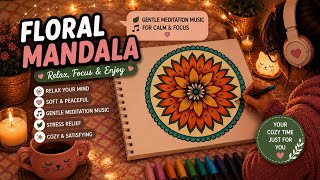 Simple Floral Mandala Coloring with Soft Shading🎨 | Relaxing Meditation Music 🍃🧘‍♀️💖 screenshot 1