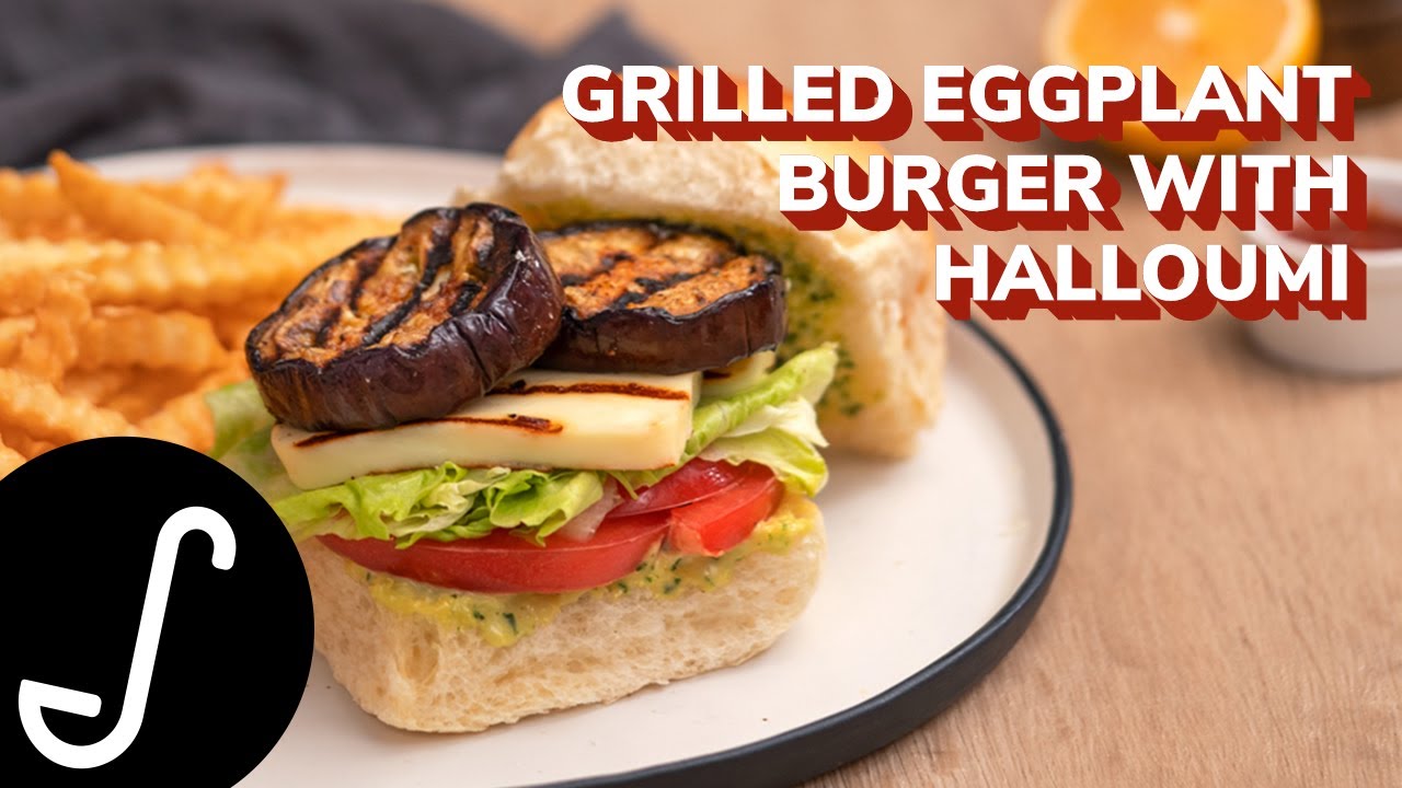 How to Make Grilled Eggplant Burger with Halloumi YouTube