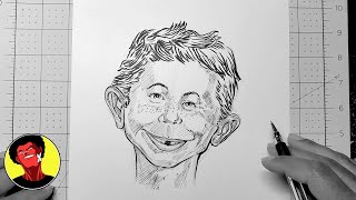 How to Draw Alfred E. Newman step by step tutorial: Mad Magazine