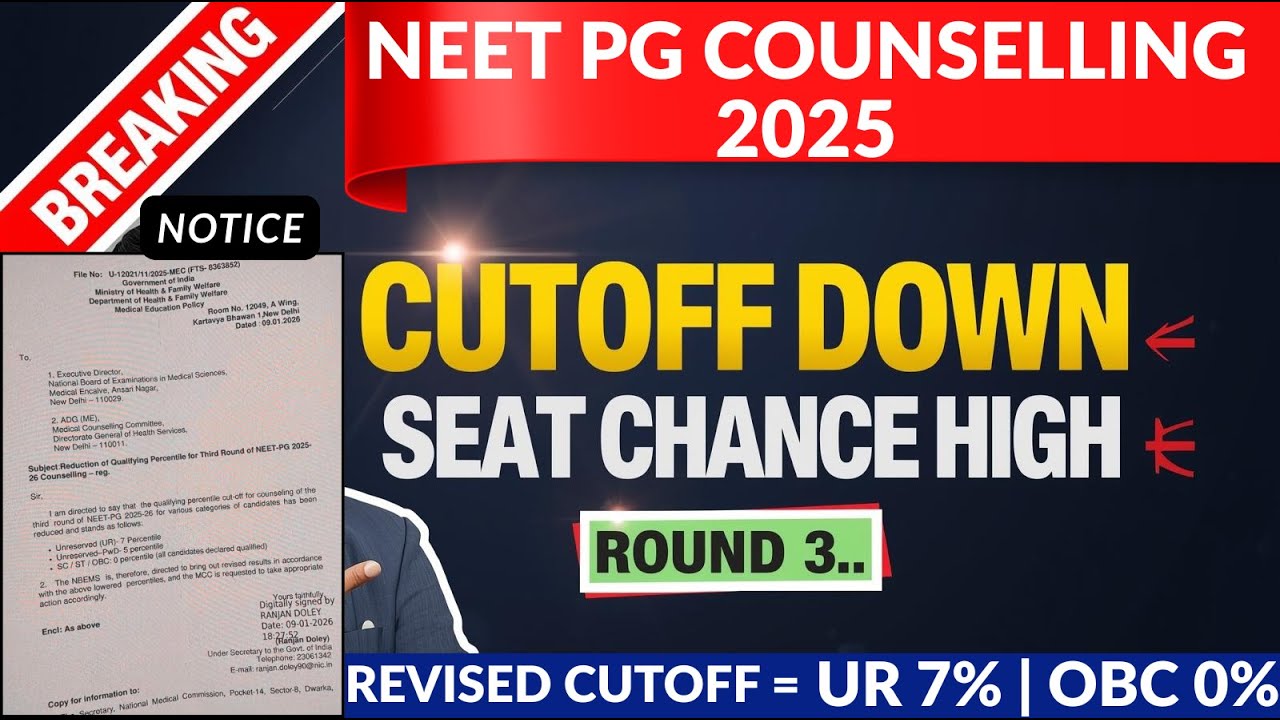 NEET PG 2025 Revised Cutoff OUT? | Round 3 Qualifying Percentile Reduced | Seat Chances HIGH