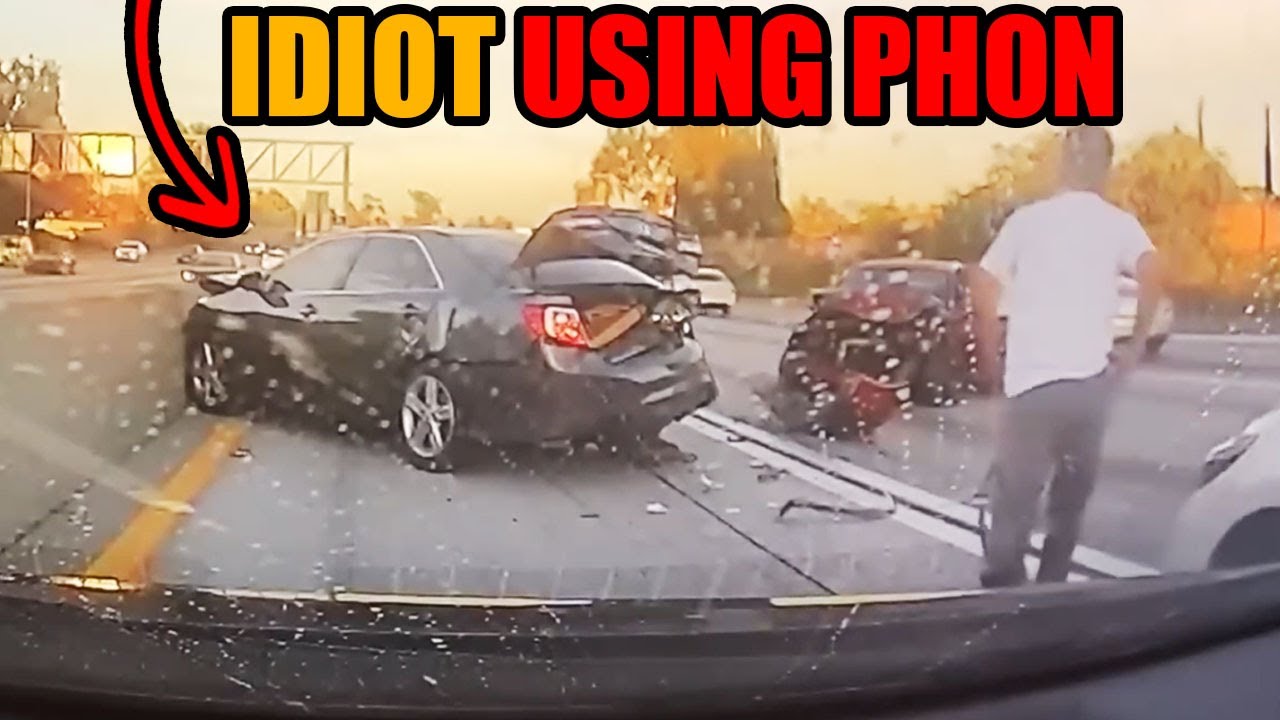 IDIOT DRIVER CRASHED EVERY CAR WHILE USING HIS PHONE - YouTube