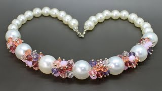Колье из акриловых и стеклянных бусин мастер класс DIY Necklace from crystals beads