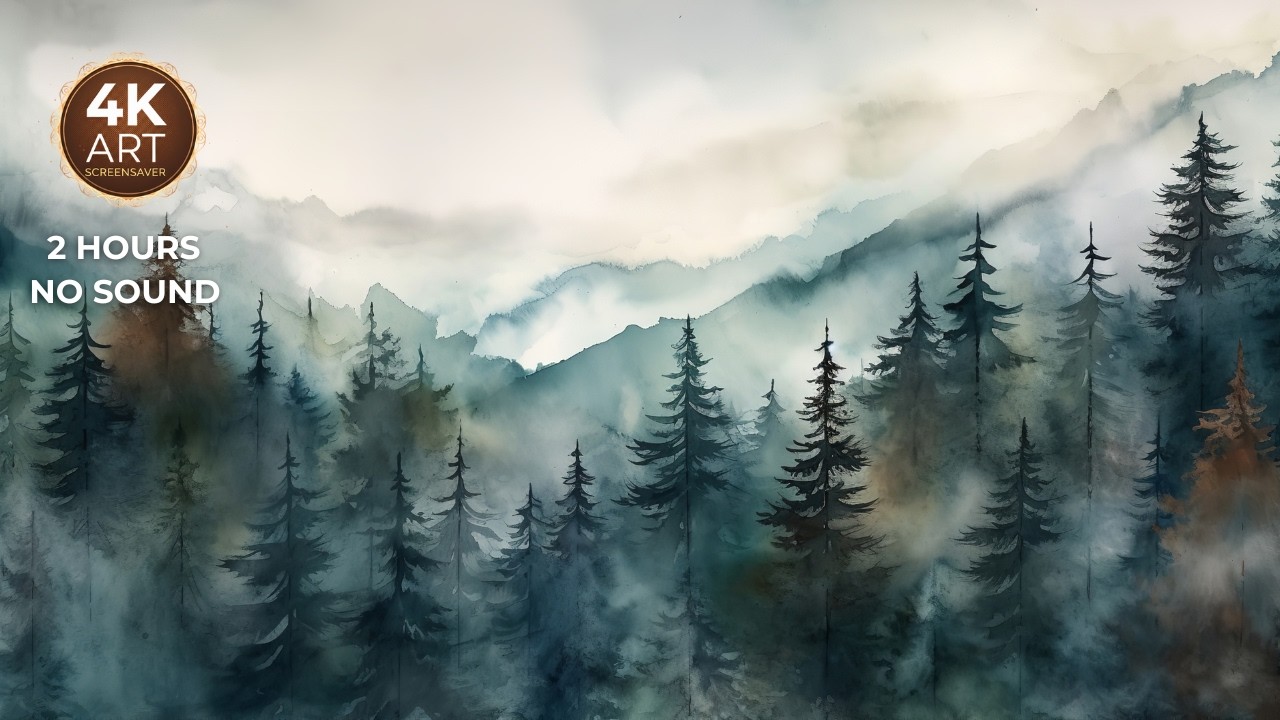 2 Hours of Misty Forest & Mountains | Original Watercolor (No Sound)  ---EcoArtLab