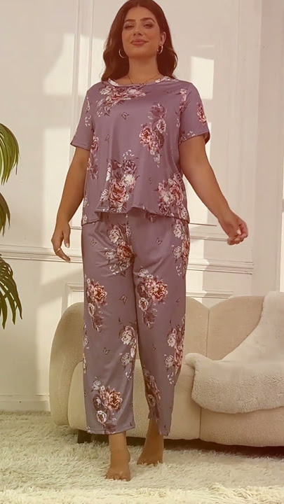 Women'S Plus Size Floral Print Knit Pajama Set #fashion #amzonmustbuy #nightwear #shopnow #dress