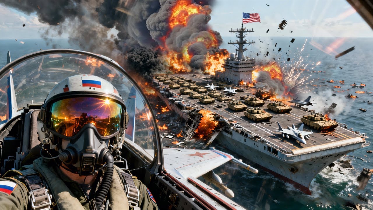 СЕЙЧАС! Российский Су-35 уничтожает американский гигантский авианосец с 600 танками на борту в Черно