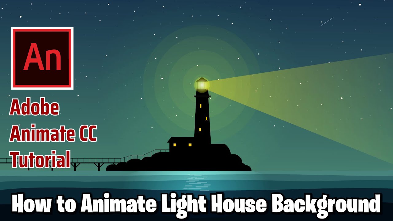 Adobe Animate Tutorial, Light House Light Rays 360° Rotate Animation, 2D Animation Tutorial