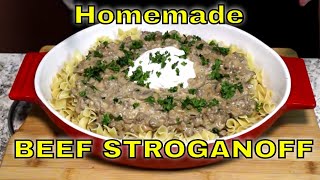 Easy Ground Beef Stroganoff! (Over Extra Wide Egg Noodles)