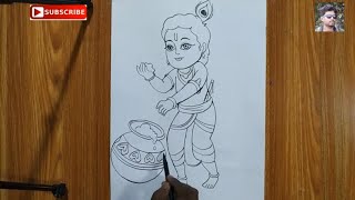 krishna drawing lord step pencil line draw simple bal gopal