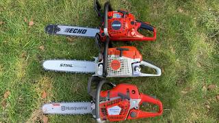 Husqvarna 550xp mark II vs. Stihl ms 261 c vs. Echo cs501 sx  Chainsaw comparison video