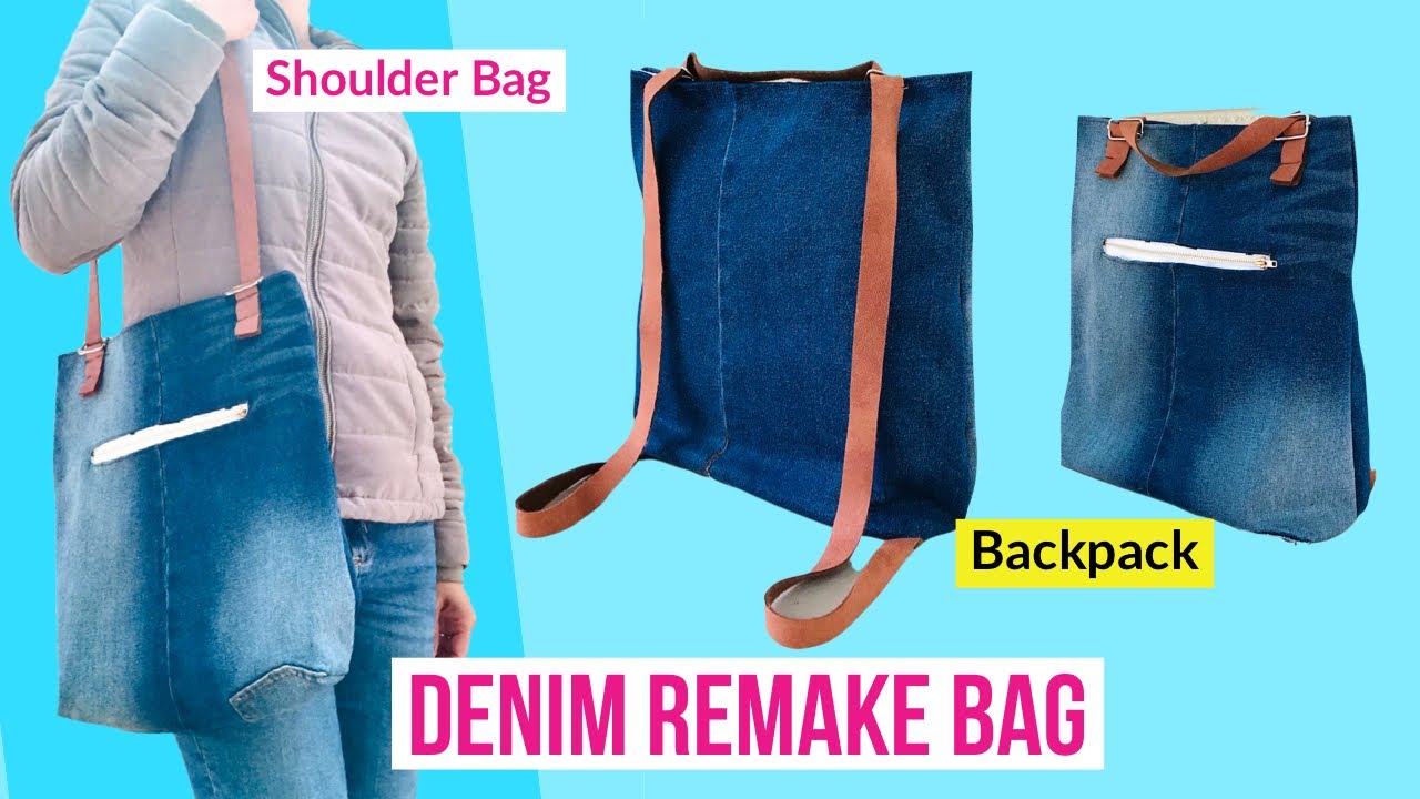 DENIM REMAKE BAG/DIY JEANS SHOULDER BAG/BACKPACK./UPCYCLING/RECYCLE/HOW