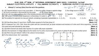 SOLUTION OF 2ND INTERNAL ASSESSMENT PAPER(ELECTRICAL CIRCUITS) || EIJE || WBSCTE