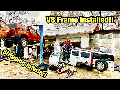 Installing V8 Frame On The Wrecked Hummer And Tearing Apart The Interior