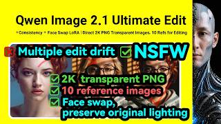Qwen Image 2.1 Direct Export  NSFW 2K PNG Transparent Image 10 Reference Editing｜ComfyUI