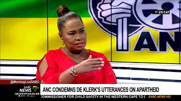 ANC condemns De Klerk's utterances on apartheid Part 1