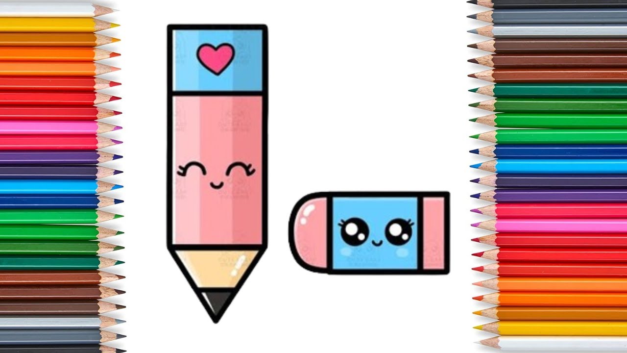 How to draw a Cute Pencil and Eraser Easy for Kids and Toddlers - YouTube