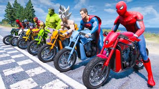 Spiderman Racing Motorcycles With Superheroes - Dangerous Racing at The Gas Factory