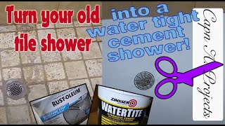 Easy Cement over Tile Shower Floor. Easy DIY using Zinsser Cement & Mold Killer & Rust-Oleum Sealer