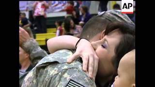 Soldiers returning from Iraq were given a heroes welcome in Washington state by family members and l