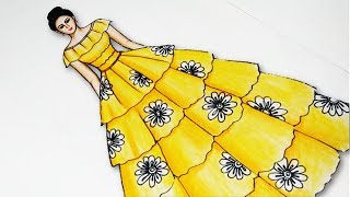Beautiful dresses drawing | How to draw Women's Floral Dress | Fashion illustration art