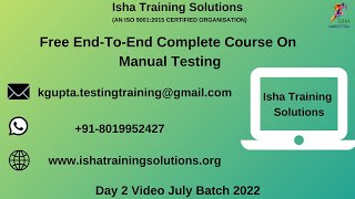 Free End-To-End Complete Course On Manual Testing Day 2 On 28th July 2022