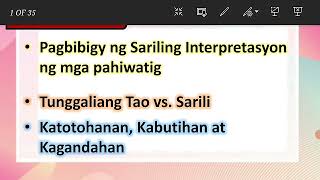 Tunggaliang Tao vs Sarili- Kagandahan Katotohanan at Kabutihan- kahulugan ng Pahiwatig