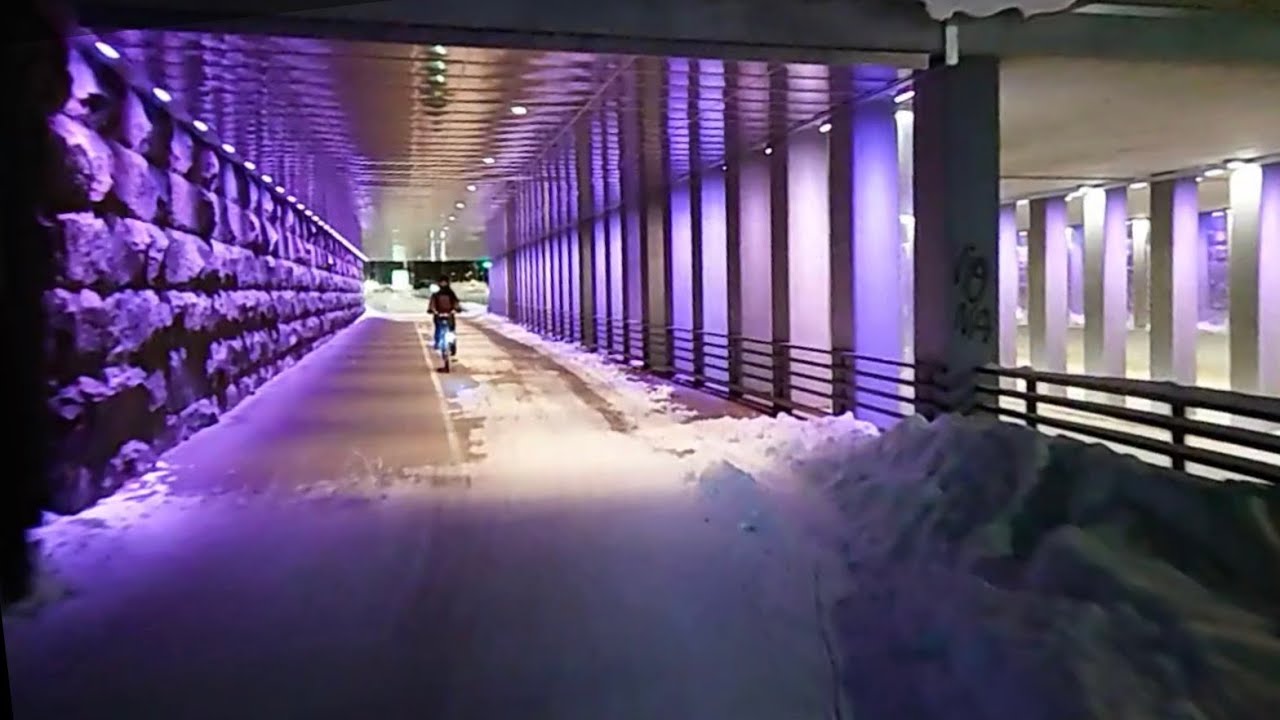 Evening winter ride in Oulu in -12°C to -18°C - bicycle live stream