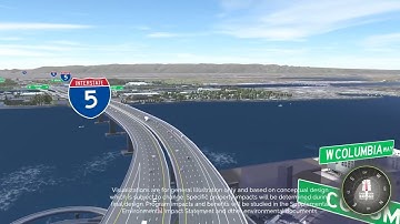 3D Visual: SB I-5 – Double-deck, Fixed-span Truss Bridges, 2 Aux Lanes and C St Ramps