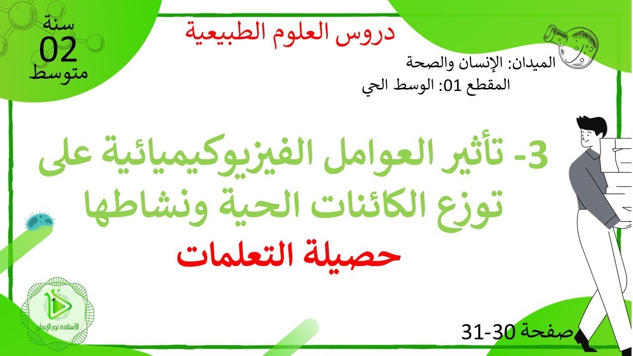 حصيلة التعلمات :تأثير العوامل الفيزيوكيميائية على توزع الكائنات الحية ونشاطها ع.طبيعية سنة 02 متوسط