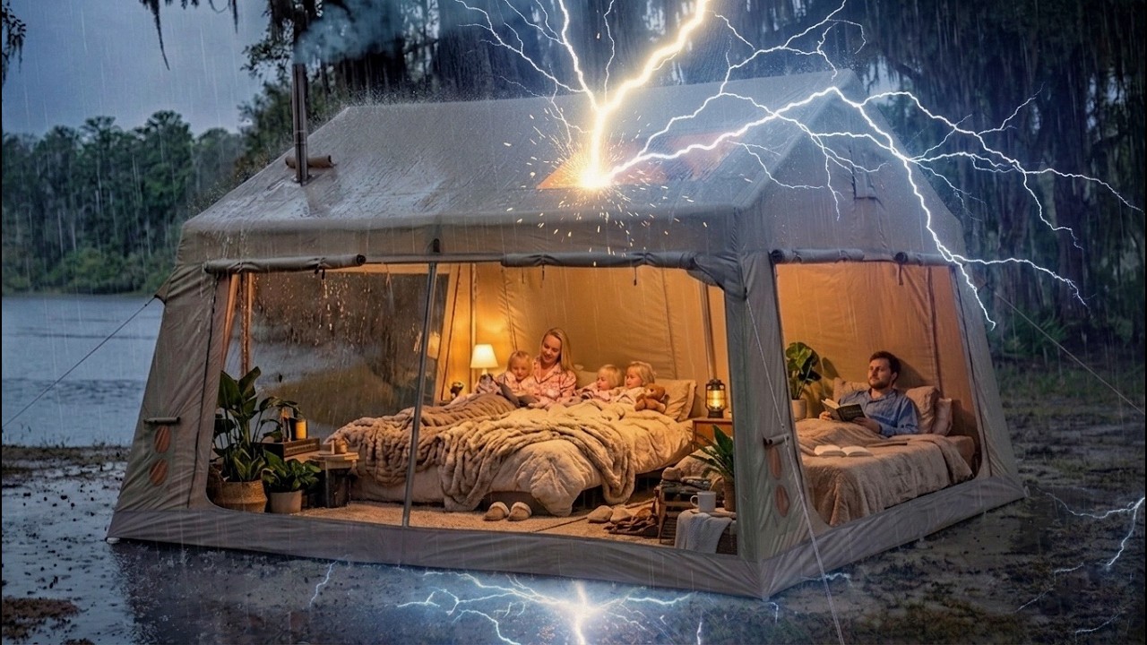 Surviving a Severe Thunderstorm in our Luxury 12-Person Tent ⛺️ Rain ASMR