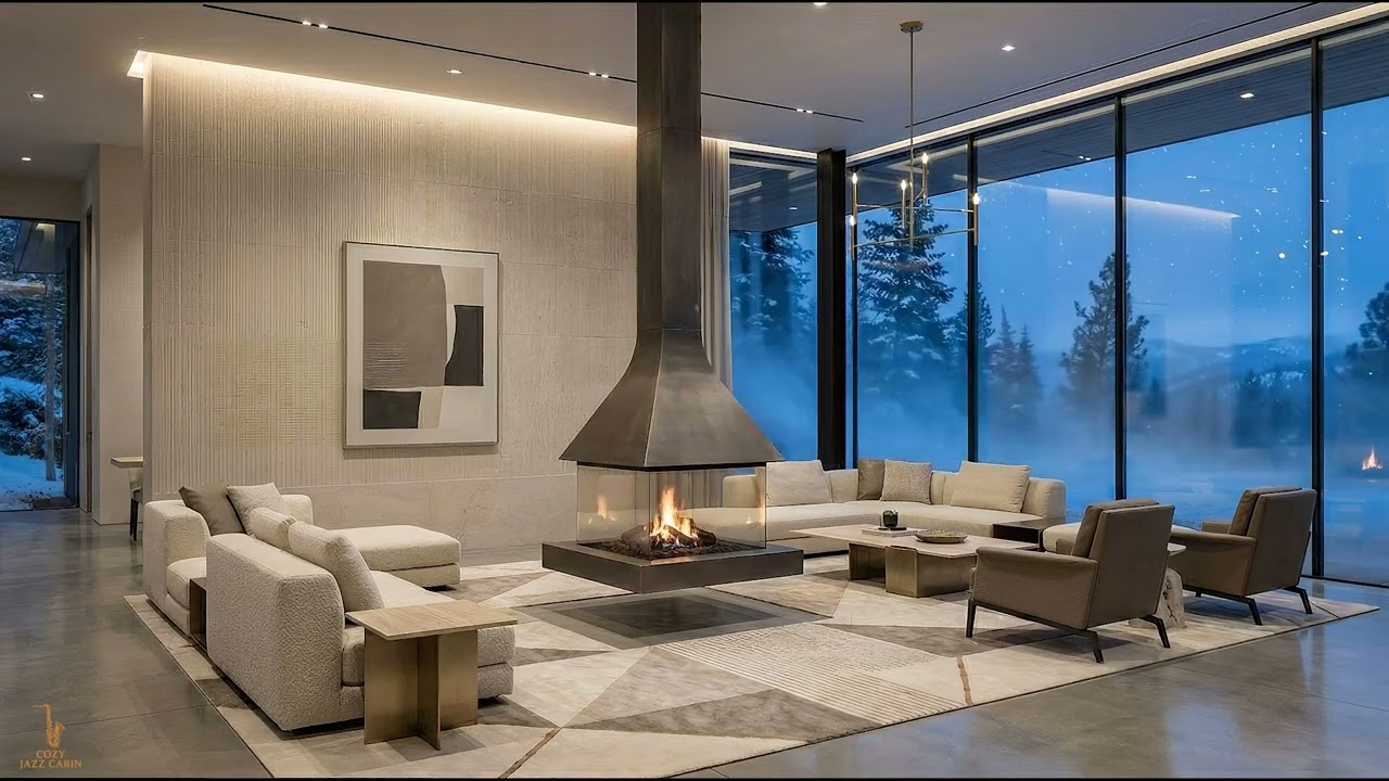 Cozy Winter Jazz – Warm Cabin Fireplace Ambience with Gentle Saxophone for Study & Relaxation