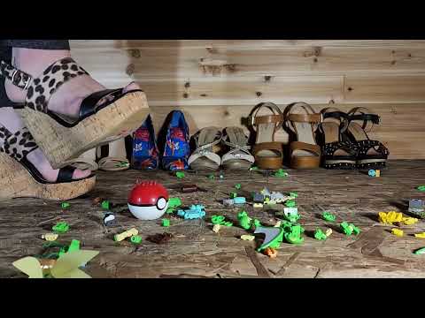 Walking on pokemon lego in wedges and barefoot #pokemon #lego #crushexperiment #wedgesandals #asmr